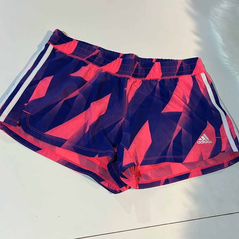 ADIDAS women’s pink and purple 3 stripe running short M